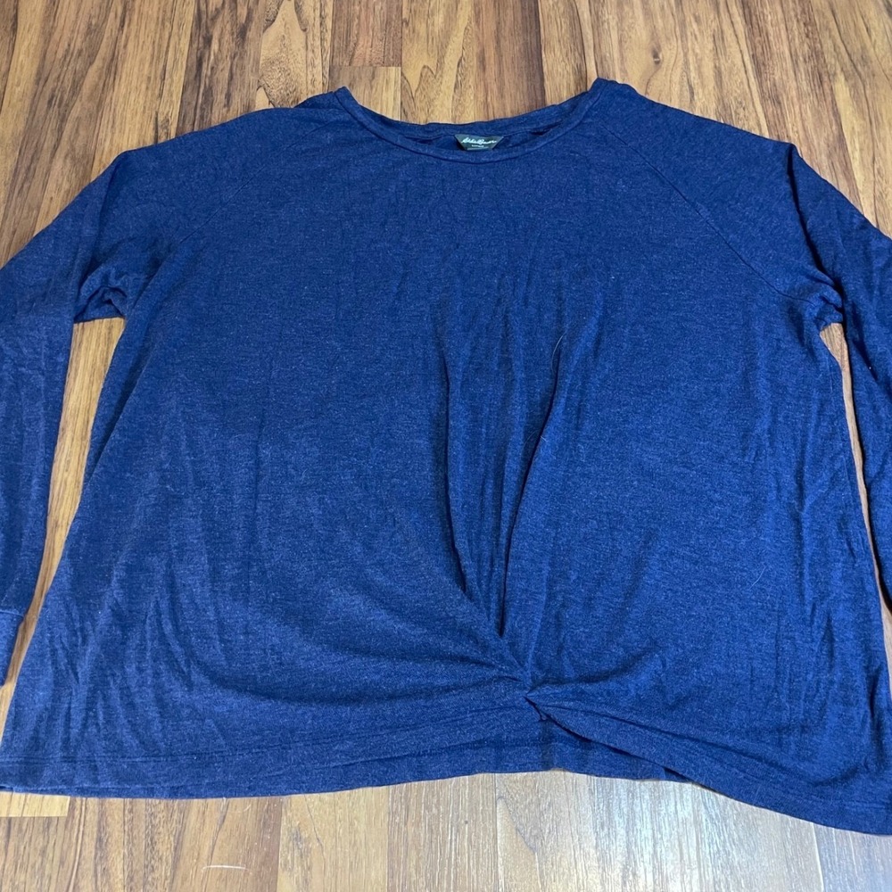 Eddie Bauer Sleepwear Women XL Navy Blue Twist Front Long Sleeve Top ERL50ST247A